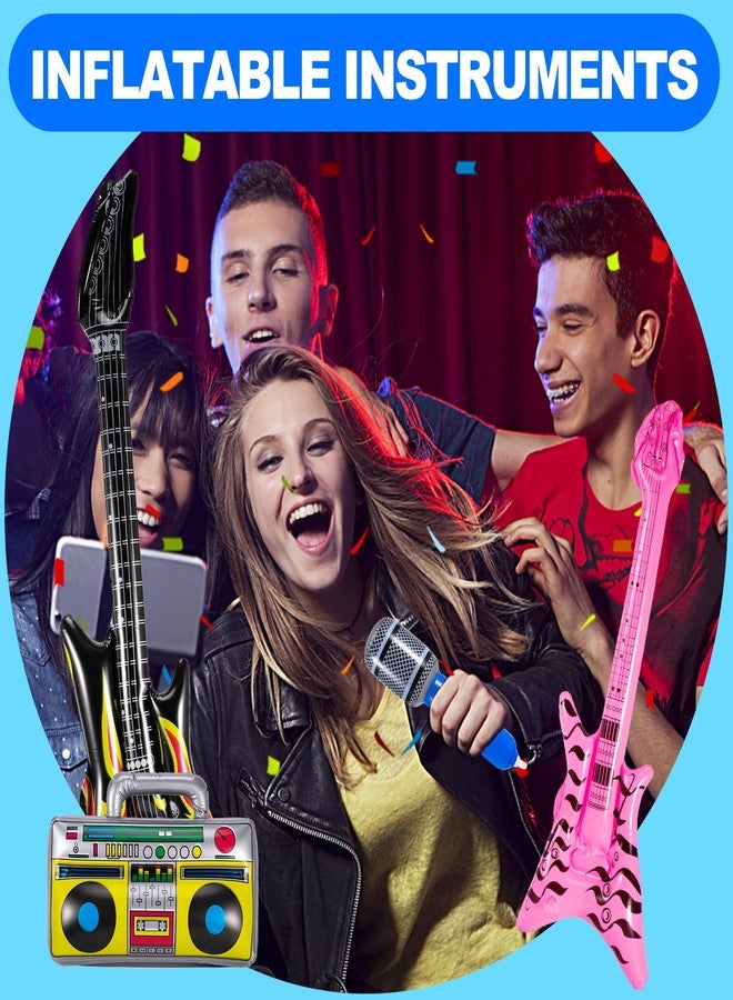 PLMMOUT 12 Pcs Inflatable Instruments,Inflatable Rock Star Toy Set,Inflatable Guitar,Blow up Guitar Inflatable Saxophone Inflatable Microphones Bass Lute Boombox Phone Piano,80s 90s Party Decorations - Image 5